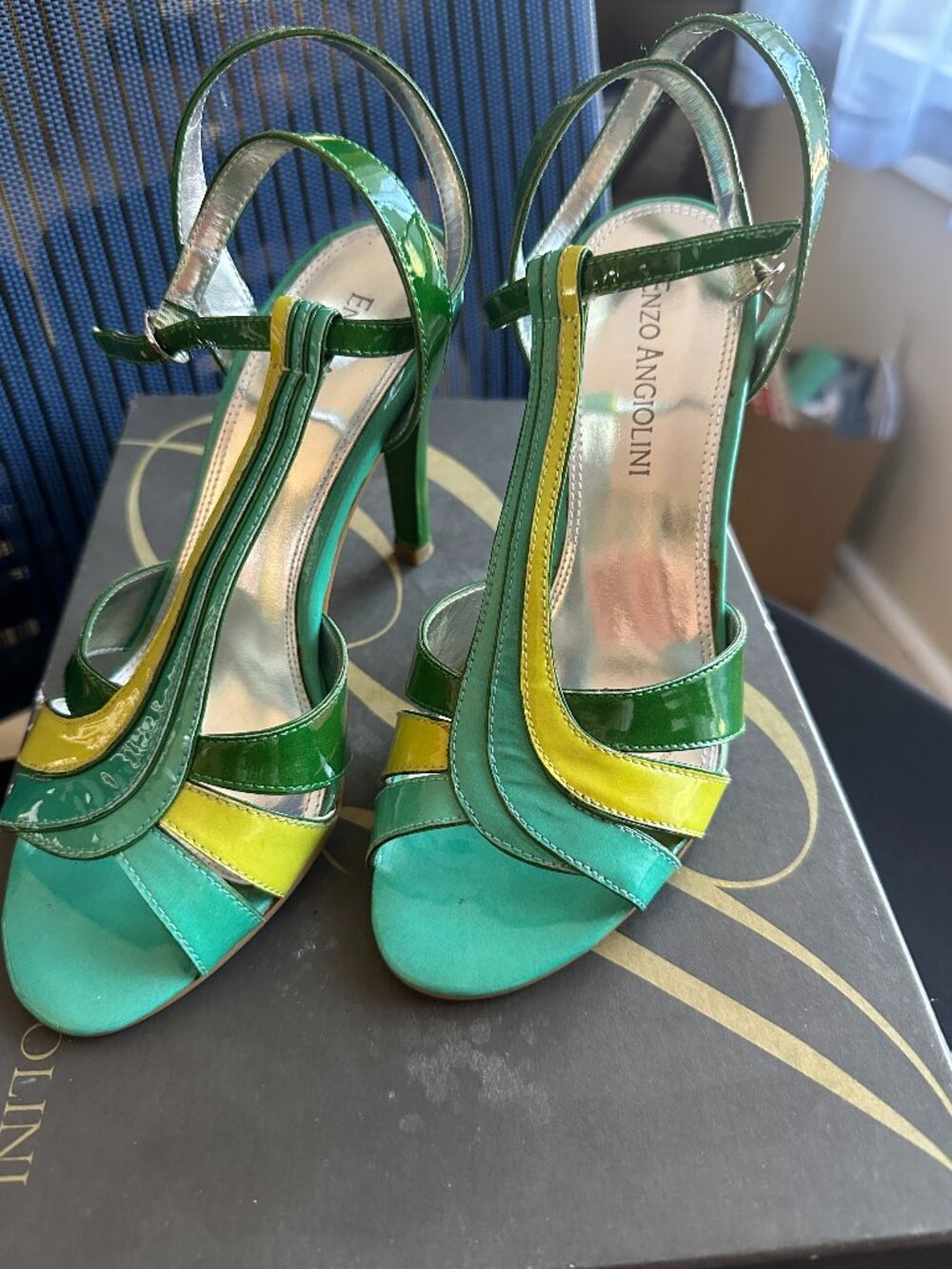 Enzo Angiolini T-Strap Patent Sandals - Size 4